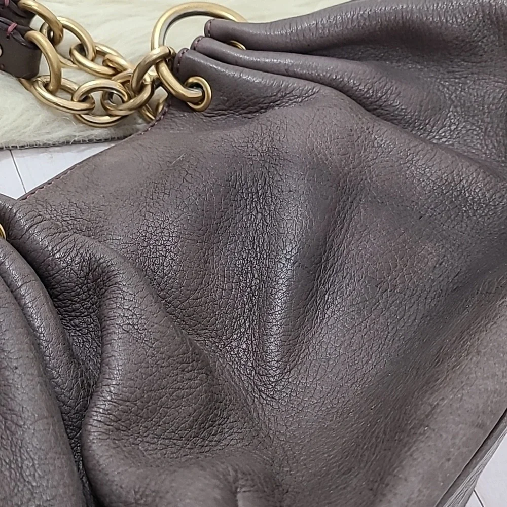 Vintage Y2K Juicy Couture slouchy leather hobo bag gray taupe pink gold